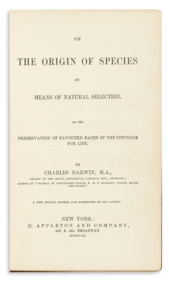 (SCIENCE AND ENGINEERING.) Darwin, Charles. On the Origin of Species . . . New Edition, Revised and Augmented by the Author.